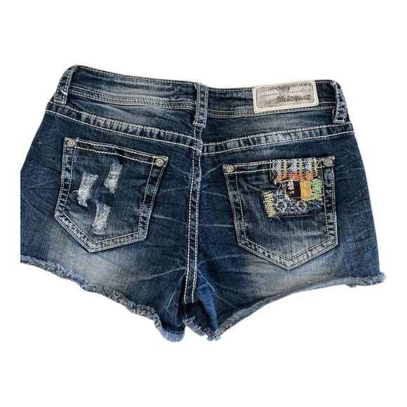 Grace in LA Blue Jean Shorts with Distressed Vintage Look - Picture 2 of 5